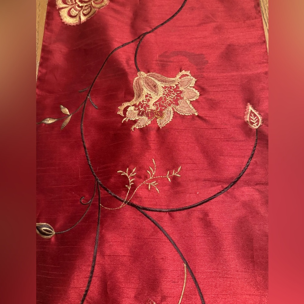 Red Floral Embroidered Table Runner from Rodeo Home